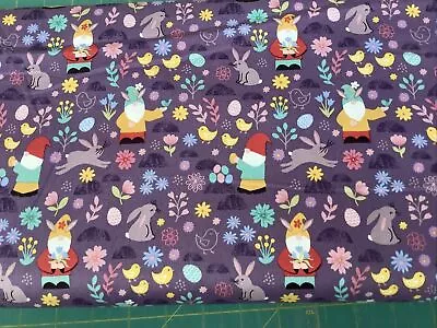 CLEARANCE BOLT END 35cm X 110cm Lewis & Irene Spring Treat Gnomes 100% Cotton • £1.95