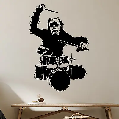 Large Music Monkey Drum Drummer Art Bedroom Wall Mural Sticker Transfer  Decal • £9.49