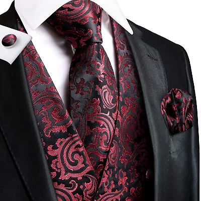 SET Vest Tie Hankie Fashion Men's Formal Dress Suit Slim Tuxedo Waistcoat Coat • $32.29