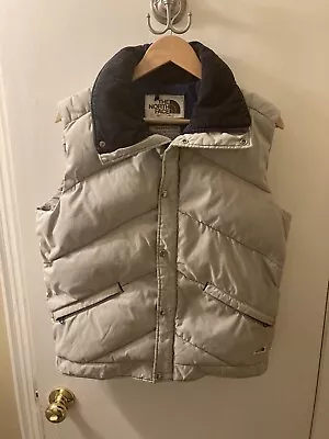 Vintage North Face Light Gray Stone Vest Down Puffer Large Corduroy Collar USA • $29.99