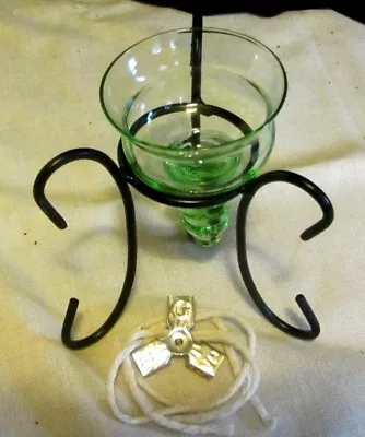 Small Table Top Vigil Or Votive Lamp W/ Metal Stand Float Wick Candle • $19.99