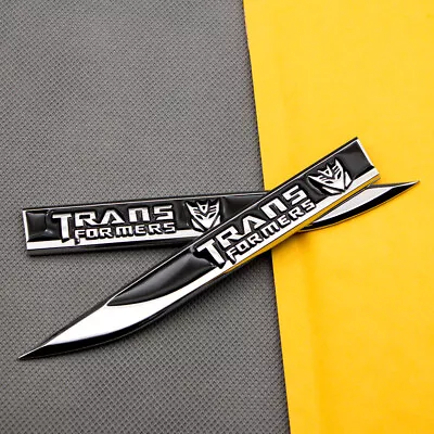 Pair Black Metal Fender Transformers Decepticon Emblem Badge Side Wing Sticker • $8.99