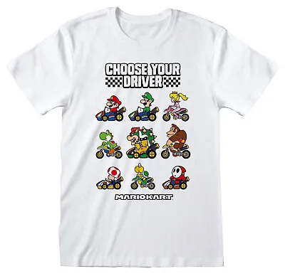 Nintendo Super Mario Kart Choose Your Driver White T-Shirt OFFICIAL • £14.99