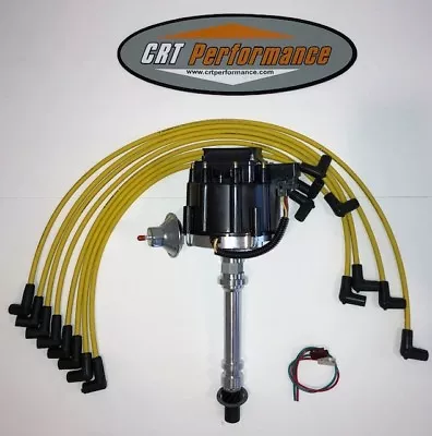 SMALL BLOCK CHEVY HEI Distributor + YELLOW 8MM PLUG WIRES Over Valve Cover - USA • $139.97