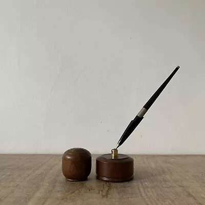 Vintage Rustic Hand Turned Wooden Yew Pen Holder & Pot Desk Decor Display • £15