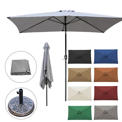 2x3m Garden Parasol Sun Shade Umbrella Rectangular Tilt Crank Base Cover Fabric • £78.99