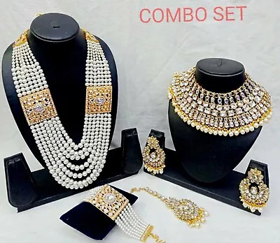 $45.49 • Buy Indian Kundan Pearl Gold Fashion Jewelry Bridal Choker Necklace Set Combo
