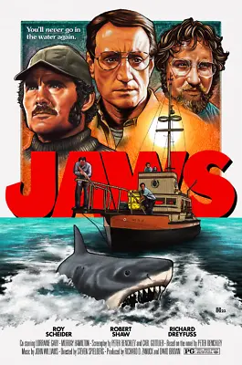 JAWS Amity Island Boat Roy Scheider Shark Movie Poster Print Art 16x24 Mondo • $109.99