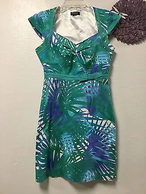 Spense Petites Women Dress Size Small Green White Purple Stretch Empire Waist 21 • $14.99