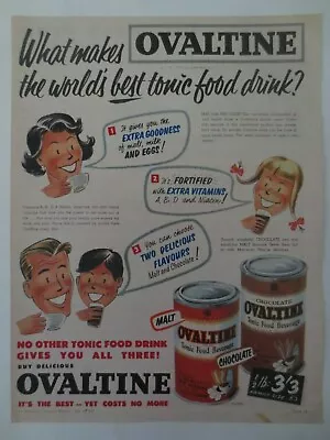 Vintage Australian Advertising 1957 Ad OVALTINE TONIC FOOD DRINK Family Can Art  • $16.95