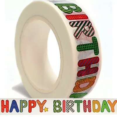 £3.98 • Buy HAPPY BIRTHDAY WASHI TAPE Gift Wrap Craft Self Adhesive Paper Masking Strip 10m