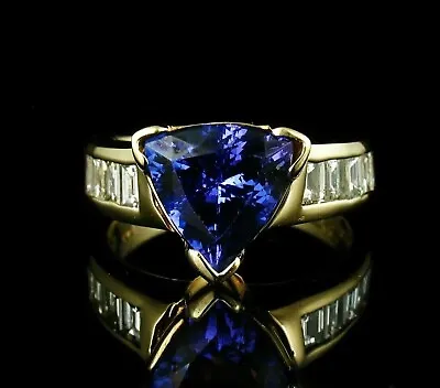 2.50Ct Trillion Cut Lab Created Tanzanite Ring 14K Yellow Gold Plated Sliver • £87.04