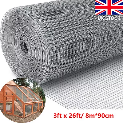 £23.98 • Buy Welded Wire Mesh 90cmX8M Galvanised Fence Aviary Rabbit Hutch Chicken Fencing
