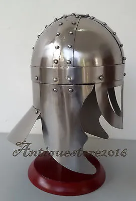 Spectacles Larp Medieval Viking Helmet With Proper Wooden Stand Handmade Item • $79.93