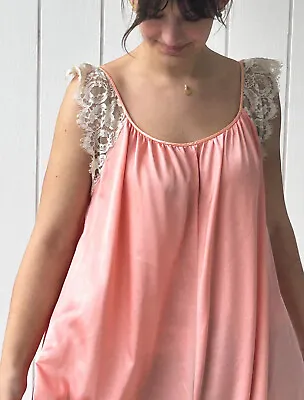 Vintage Lucie Ann L Nightgown Coral Pink Lace Details • $72.85