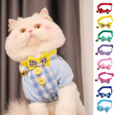 Plaid Bow Cat Dog Collar Adjustable With Bell Collar W X3X8 • £2.59