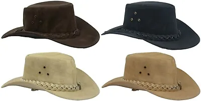 Australian Western Style Real Leather Bush Cowboy Hat Removable Chin Strap UK • £15.25