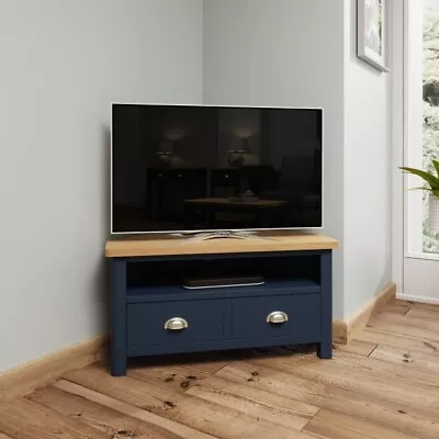 Oak City - Dorset Painted Blue Oak Corner TV Unit • £145