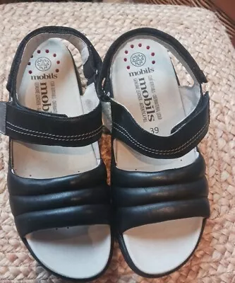 Mephisto Womens Mobils Black Adjustable Strap Sandals Size 39 • $39.99