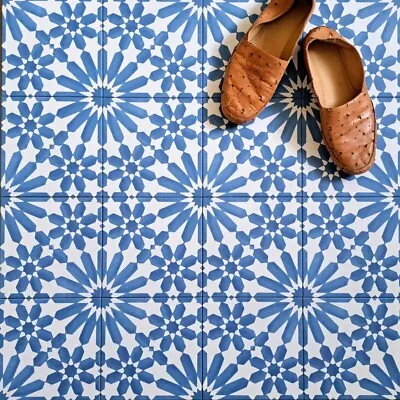 £3 • Buy Tile Sample: Fes Azure Blue Moroccan Indoor Outdoor Wall Floor Tiles
