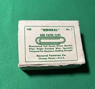 VINTAGE OFFICE SUPPLIES - GENERAL” GEM PAPER CLIPS No. 1 / General Fasteners Co. • $10