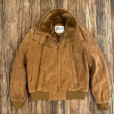 Vintage Berman's Jacket Men’s L Brown Shearling Suede Bomber Flight 90s • $89.77