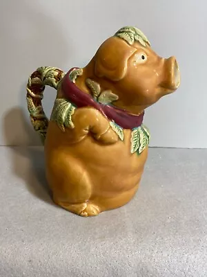 Vtg Majolica Style Water Pitcher Pig Jug 7.5  Tall Marked 58 & Other Marking • $29.99