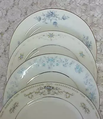 Vintage Mismatched China Dessert Plates (4) Blues Silver Bands 6 1/4  To 6 1/2  • $18.39