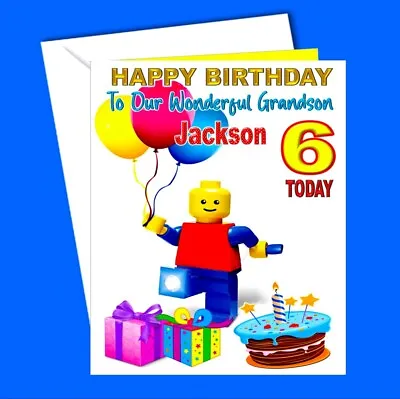 £3.65 • Buy Personalised Children's Birthday Card Torch Man Building Bricks Grandson Son ANY