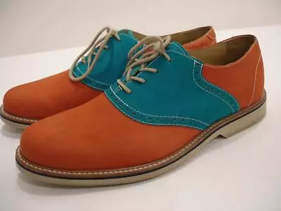 Nordstrom 1901 Men's 10.5 M Saddle Shoes Burnt Orange Turquoise Blue Leather Vtg • $69.99