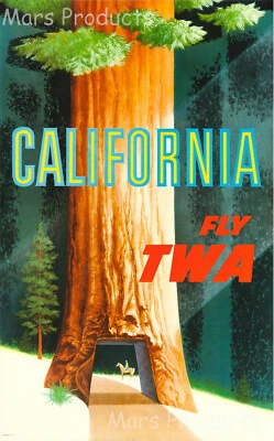 $19.95 • Buy California Redwoods 1950s TWA Airline Vintage Travel Poster 24x36
