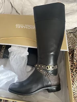 Michael Kors Kincaid Riding Boot Blk/Brown 7 NEW • $125