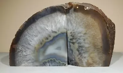 £48.99 • Buy Large Natural  Polished Cut Base Agate Geode Book End Pair 3.2KG