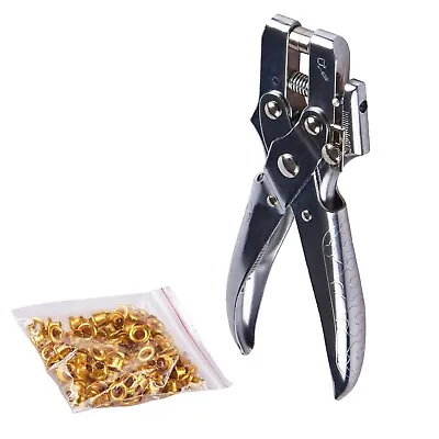 Heavy Duty Craft Fabric Leather Pliers & 100 Metal Gold Eyelets Hole Punch Tool • £7.29
