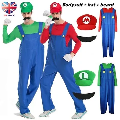 Mens Adult Super Mario And Luigi Fancy Dress Plumber Bros Halloween Costume • £10.59