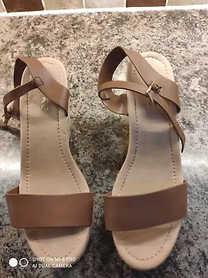 MISS KG Brown Leather Strap Wedges Size UK 7 • £7