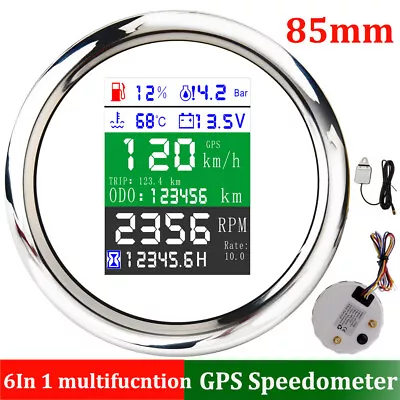 85mm 6 In 1 GPS Speedometer Tachometer Oil Pressure Fuel Level Water Temp Gauge • $62