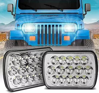 Pair 5X7 7x6 LED Headlights For 1986-1995 Jeep Wrangler YJ 1984-2001 Cherokee XJ • $56.99