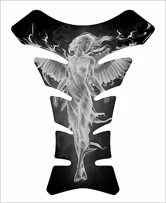 Fire Angel White Stretch Motorcycle Gel Gas Tank Pad Domed 3D Protector Decal • $27.95