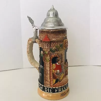 Vintage Munchen Beer Stein 9  Tall W/ Pewter Lid Made In West Germany. • $65.95