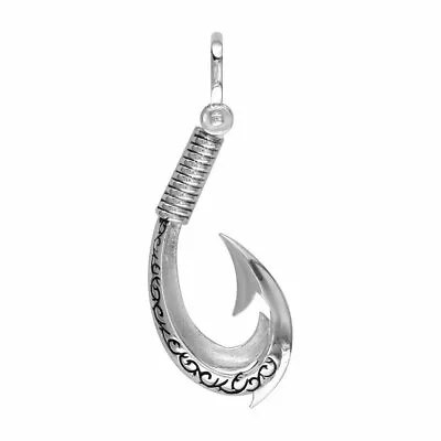 Small Hei Matau Maori Tribal Fish Hook Charm With Black In Sterling Silver • $45