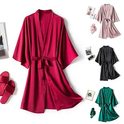 $21.24 • Buy Lace Womens Sexy Sleepwear Long Bride Kimono Robe Satin Silk Night Dressing Gown