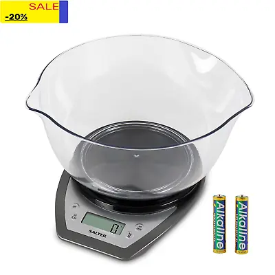 Salter 1024 SVDR14 Digital Kitchen Scale With Bowl- 2L Dishwasher Safe Mixing Bo • £31.73