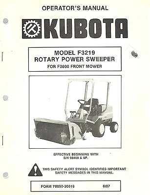 KUBOTA F3219 ROTARY POWER SWEEPER OPERATOR'S MANUAL For F2000 Front Mower • $26.95