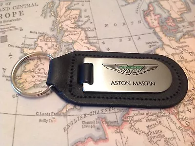 Aston Martin  Black Leather Key Ring Fob Etched And Infilled Vantage Db 7 8 9 10 • $7.40