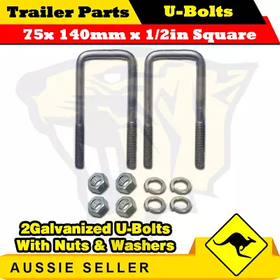 2 X U-Bolts 75mm X 140mm Square With Nuts Galvanized Trailer Box Boat Caravan • $23.45