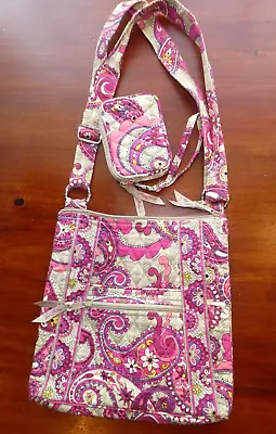 Vera Bradley Paisley Meets Plaid Hobo Shoulder Crossbody Bag Pink Gray • $15.95