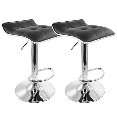 Elama 2 Piece Tufted Faux Leather Adjustable Bar Stool With Low Back In Black Wi • $159.13