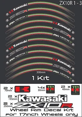 KAWASAKI Ninja ZX10R Motorcycle Wheel Rim Decals Stickers Stripes Kit • £11.99