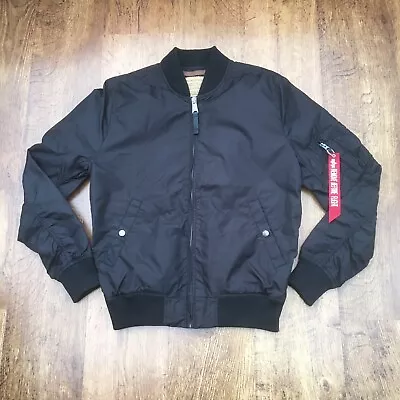 Mens Alpha Industries MA-1 Bomber Jacket Size M  Black With Orange Lining USA • £56.99